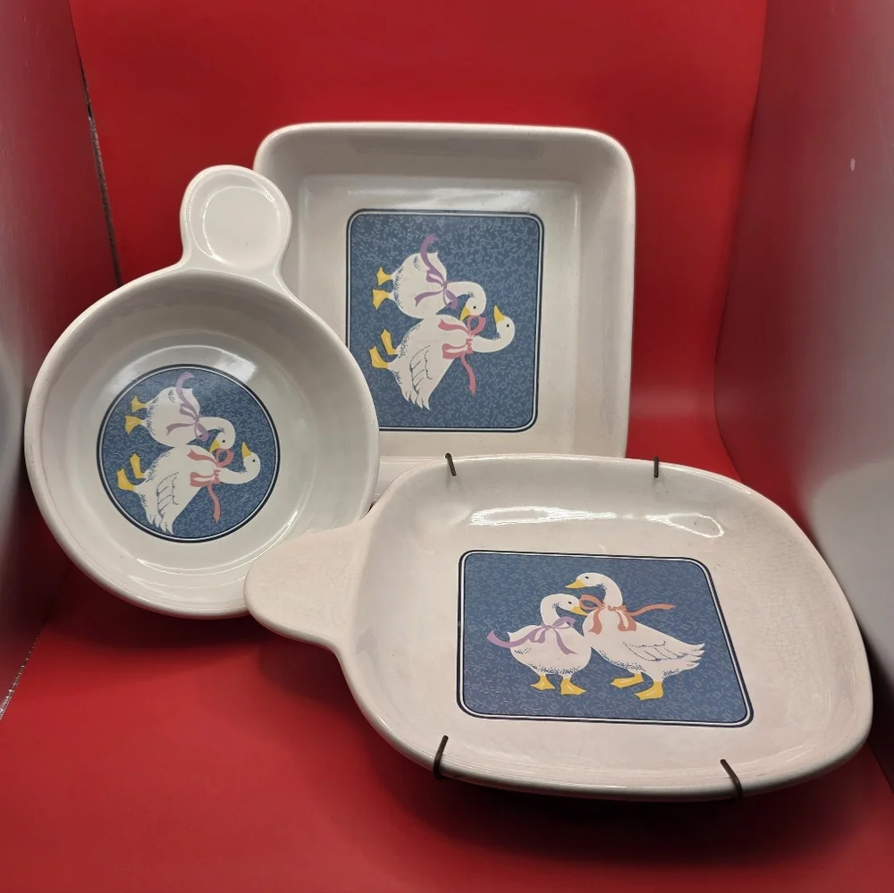Duck Design Ceramic Dish Set Goose Vintage